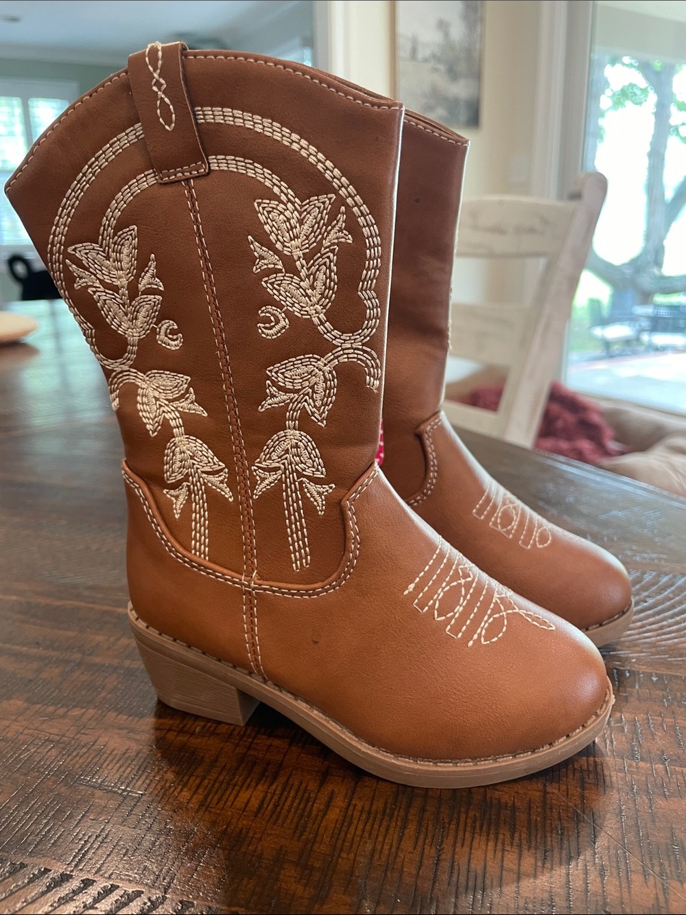 Kids Brown Western Embroidered Pull-On Boots